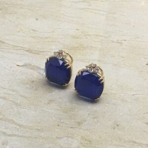 Pendientes Oro Rosa Con Diamantes Talla Brillante y Triplete Azul