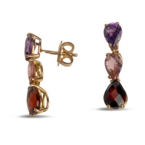 Pendientes Oro Rosa Con Piedras Color