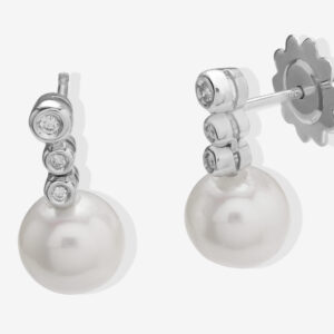 Pendientes Oro Blanco Con Perla y Diamantes