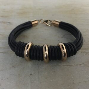 Pulsera Oro Rosa y Cueros