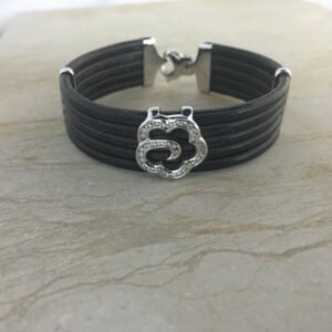 Pulsera Oro Blanco, Con Diamantes Talla Brillante, Brazalete Cueros.