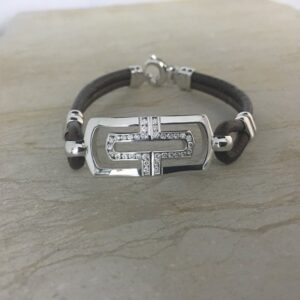 Pulsera Oro Blanco, Con Diamantes Talla Brillante, Brazalete Cueros.