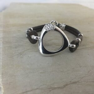 Pulsera Oro  Blanco, Con Diamantes Talla Brillante, Cadena Cueros