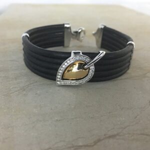 Pulsera Oro Blanco y Oro Rosa, Con Diamantes Talla Brillante, Brazalete Cueros.