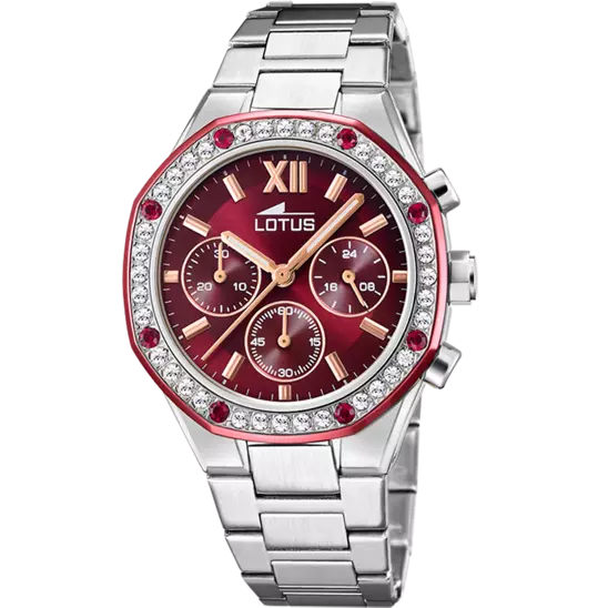 Reloj Lotus 18872/3 Burdeos Correa De Acero Inoxidable 316L, Mujer