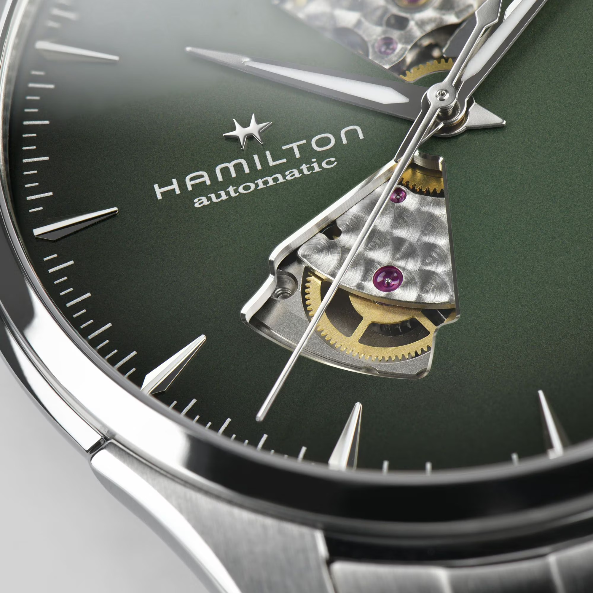 Reloj Hamilton Jazzmaster Open Heart Esfera Ahumada Verde Ref. H32675160 - Imagen 4