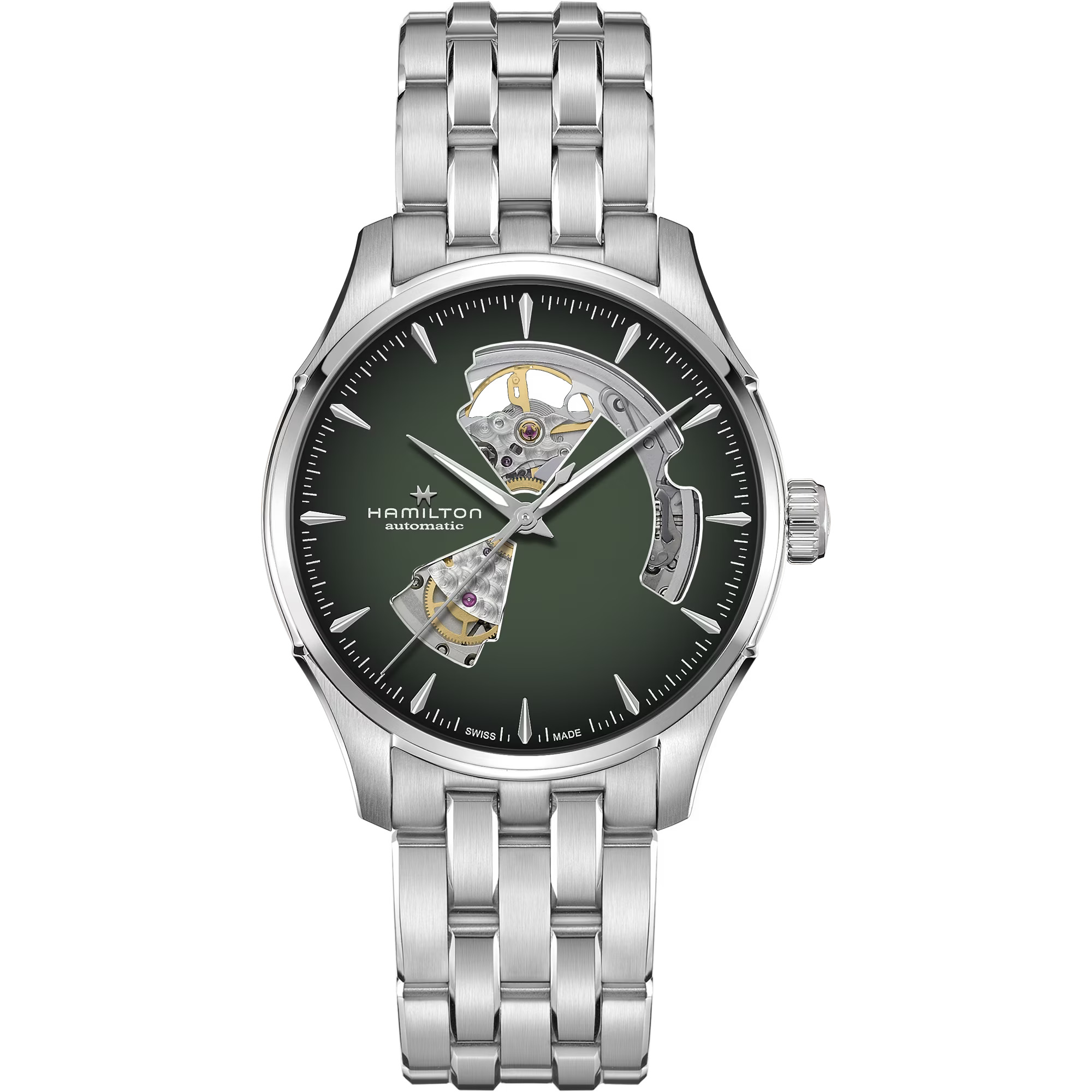 Reloj Hamilton Jazzmaster Open Heart Esfera Ahumada Verde Ref. H32675160