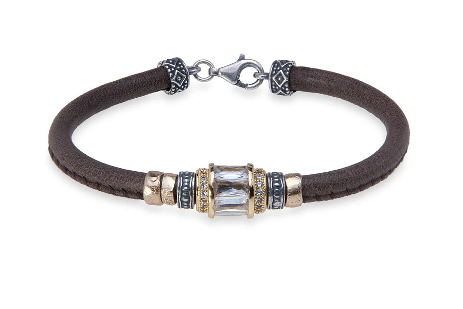 PULSERA DE CUERO CON CIRCONITA BLANCA LUNARIS