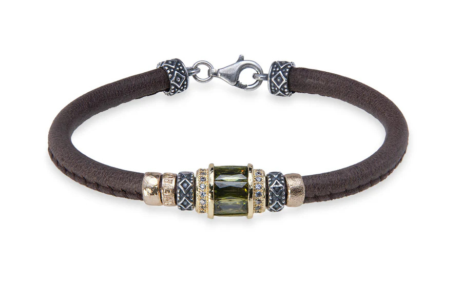 PULSERA DE CUERO CON CIRCONITA VERDE VALYRA